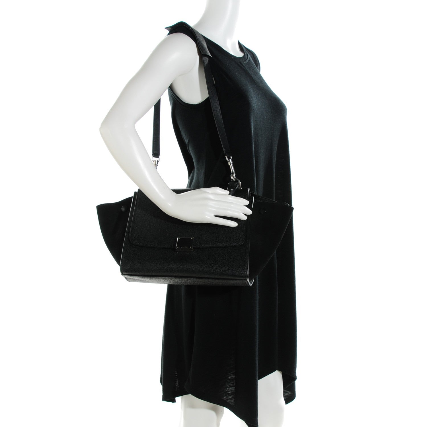 Celine Drummed Calfskin Suede Small Trapeze Black 2 of 7