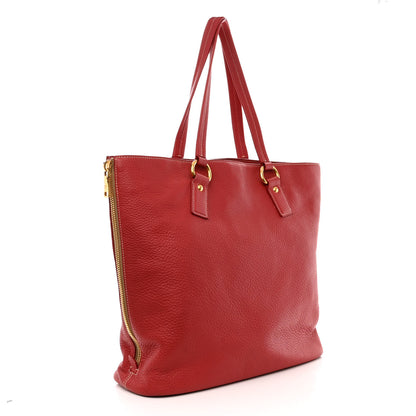 Prada Vitello Daino Side Zip Shopper Tote Rosso 3 of 11