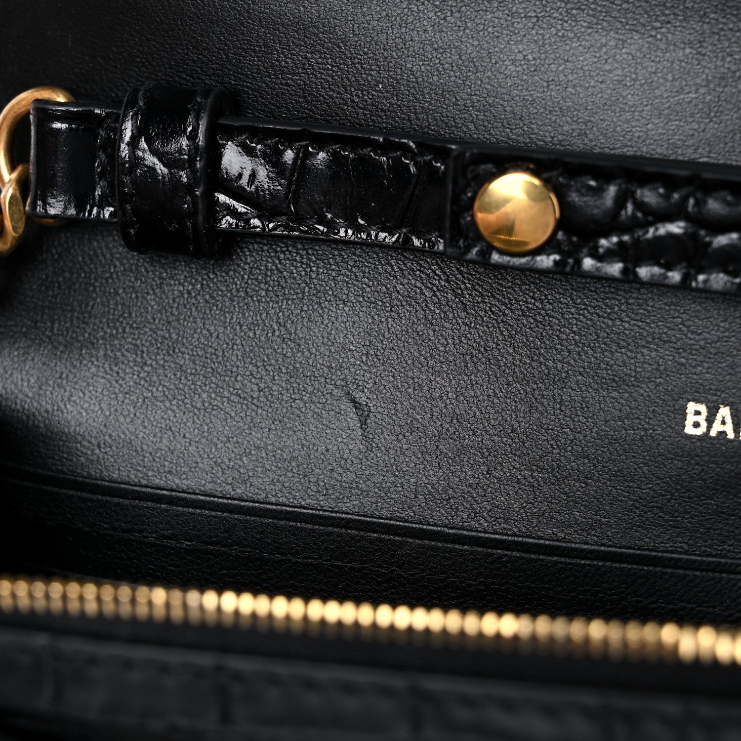 Balenciaga Shiny Calfskin Crocodile Embossed Hourglass Chain Bag Black 9 of 11