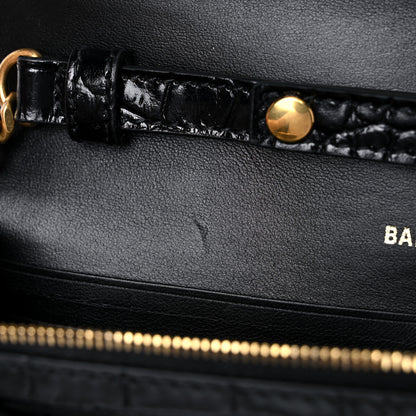 Balenciaga Shiny Calfskin Crocodile Embossed Hourglass Chain Bag Black 9 of 11