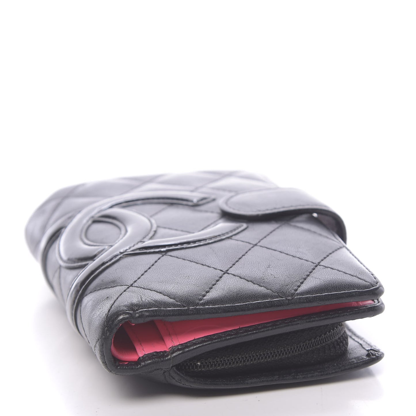 Calfskin Quilted Cambon Zipped Pocket Wallet Black