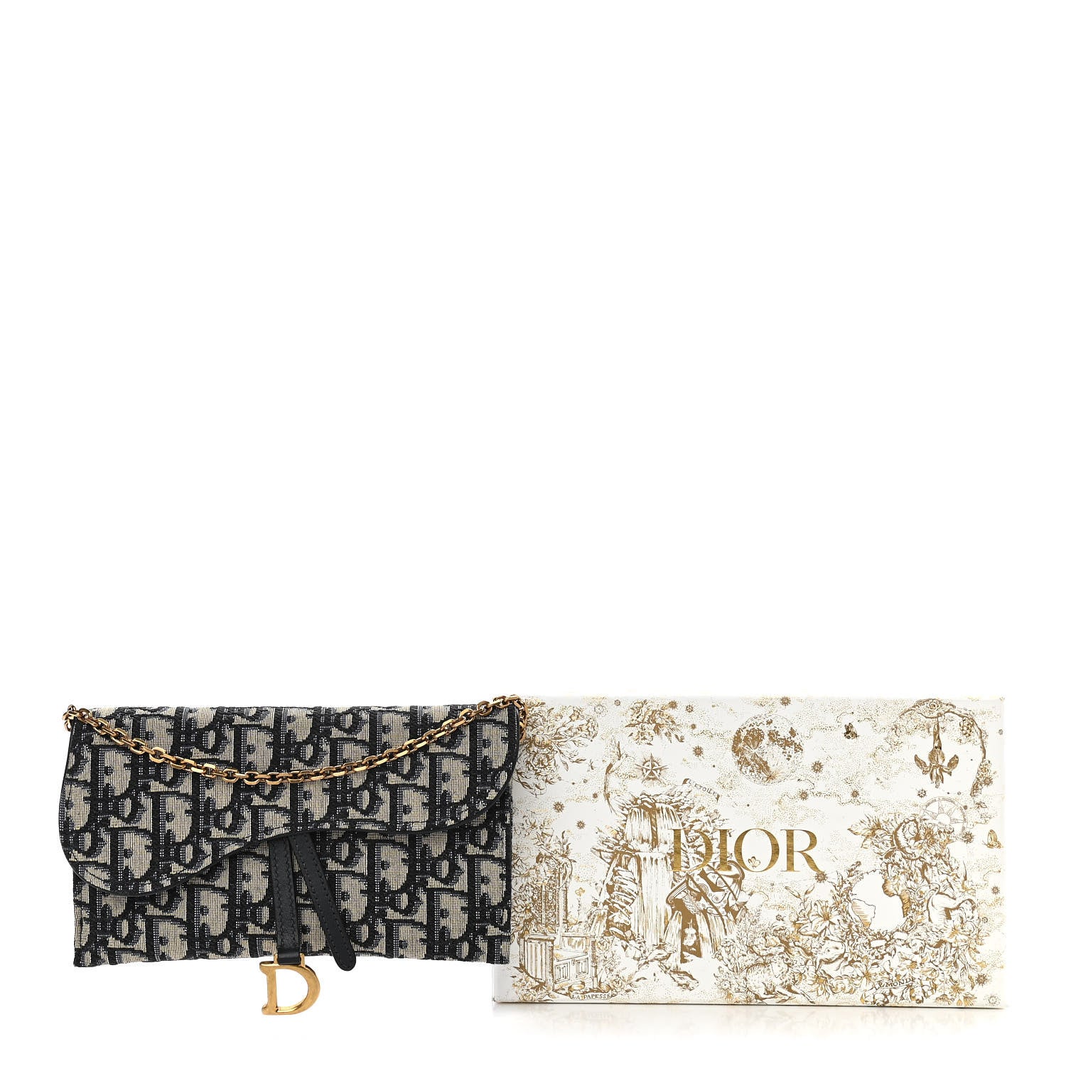 Christian Dior Oblique Saddle Chain Long Wallet Blue 12 of 12