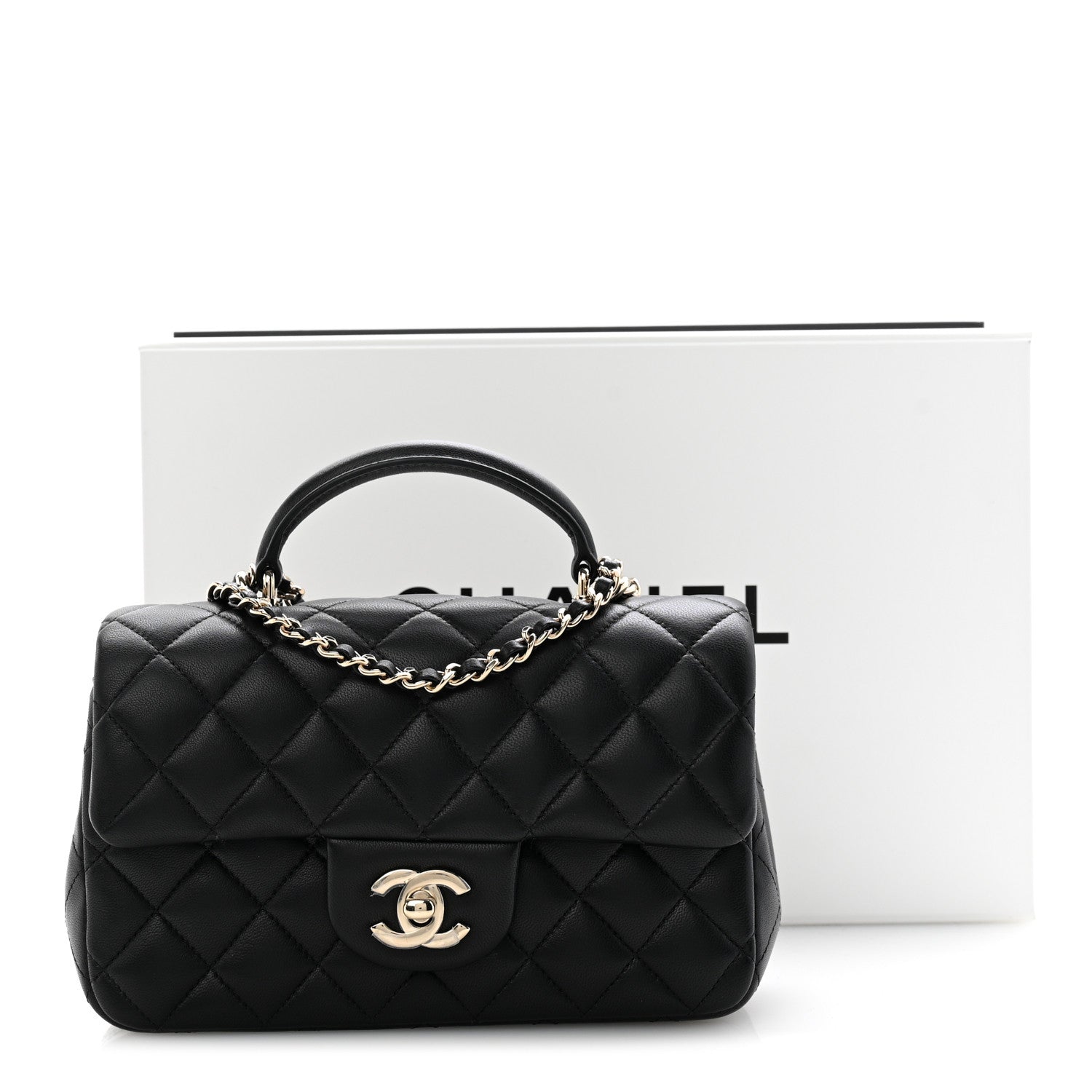Chanel Lambskin Quilted Mini Top Handle Rectangular Flap Black 13 of 13
