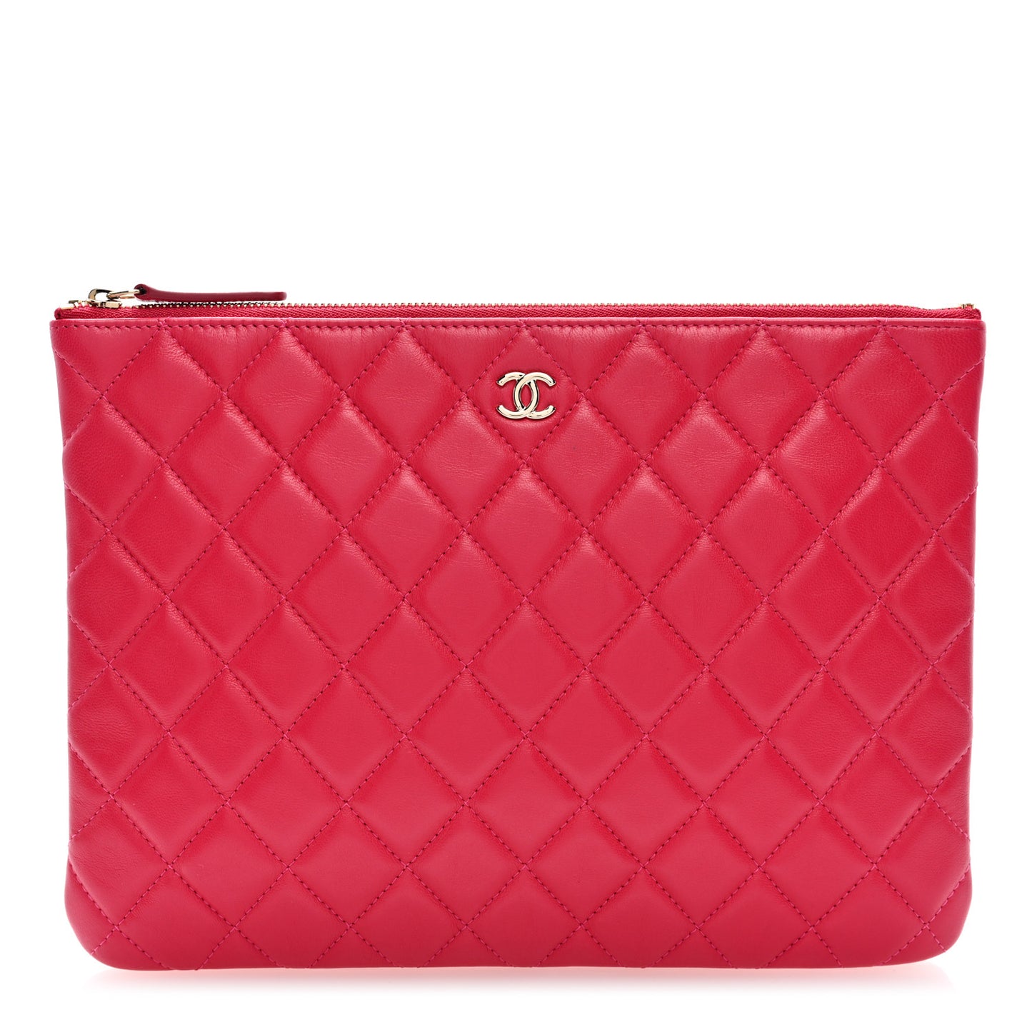 Lambskin Quilted Medium Cosmetic Case Fuchsia
