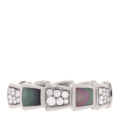 Bulgari 18K White Gold Diamond Gray Mother of Pearl Serpenti Viper Band Ring 52 6 1 of 5