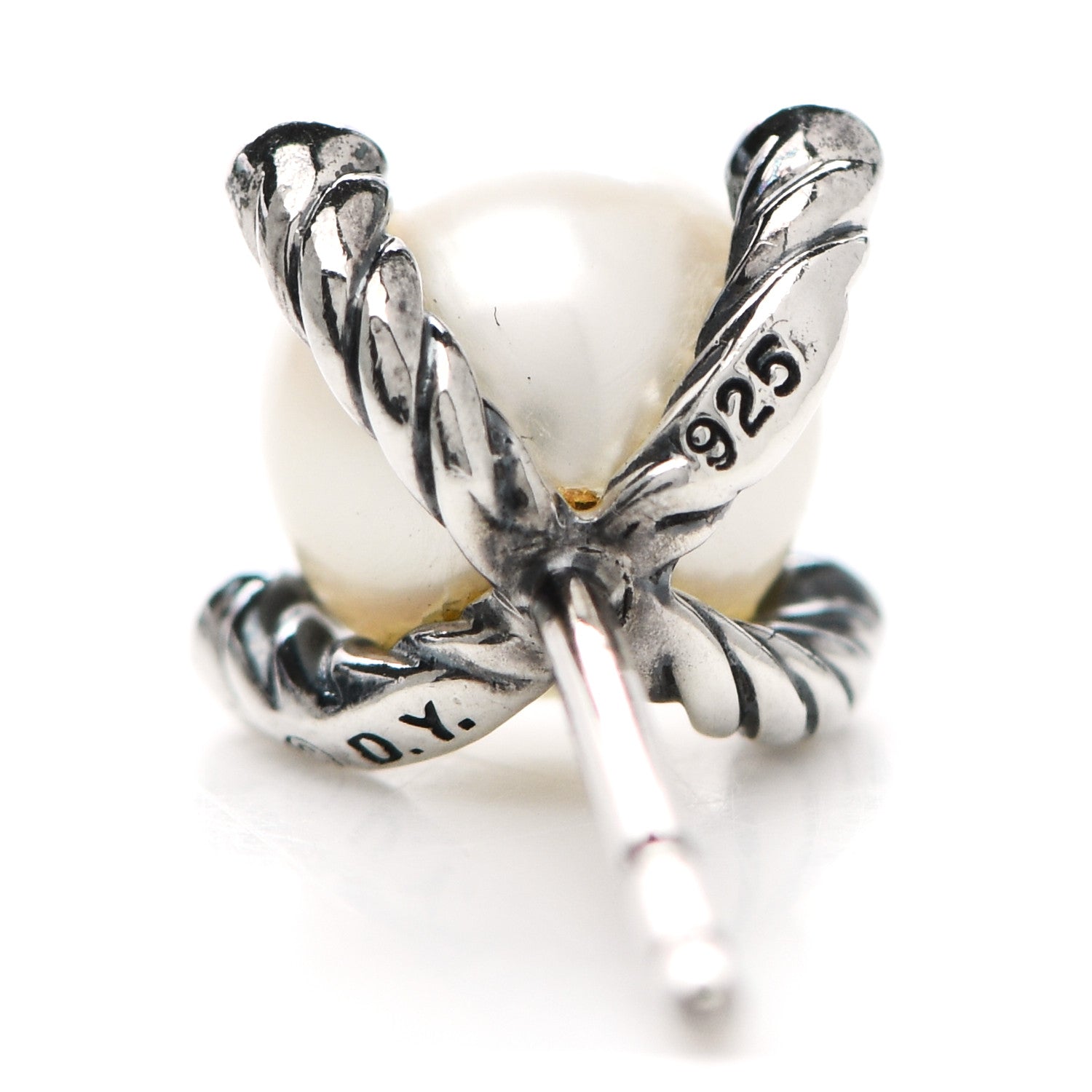 David Yurman Sterling Silver Diamond Pearl 7mm Earrings 5 of 5