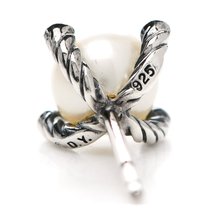 David Yurman Sterling Silver Diamond Pearl 7mm Earrings 5 of 5