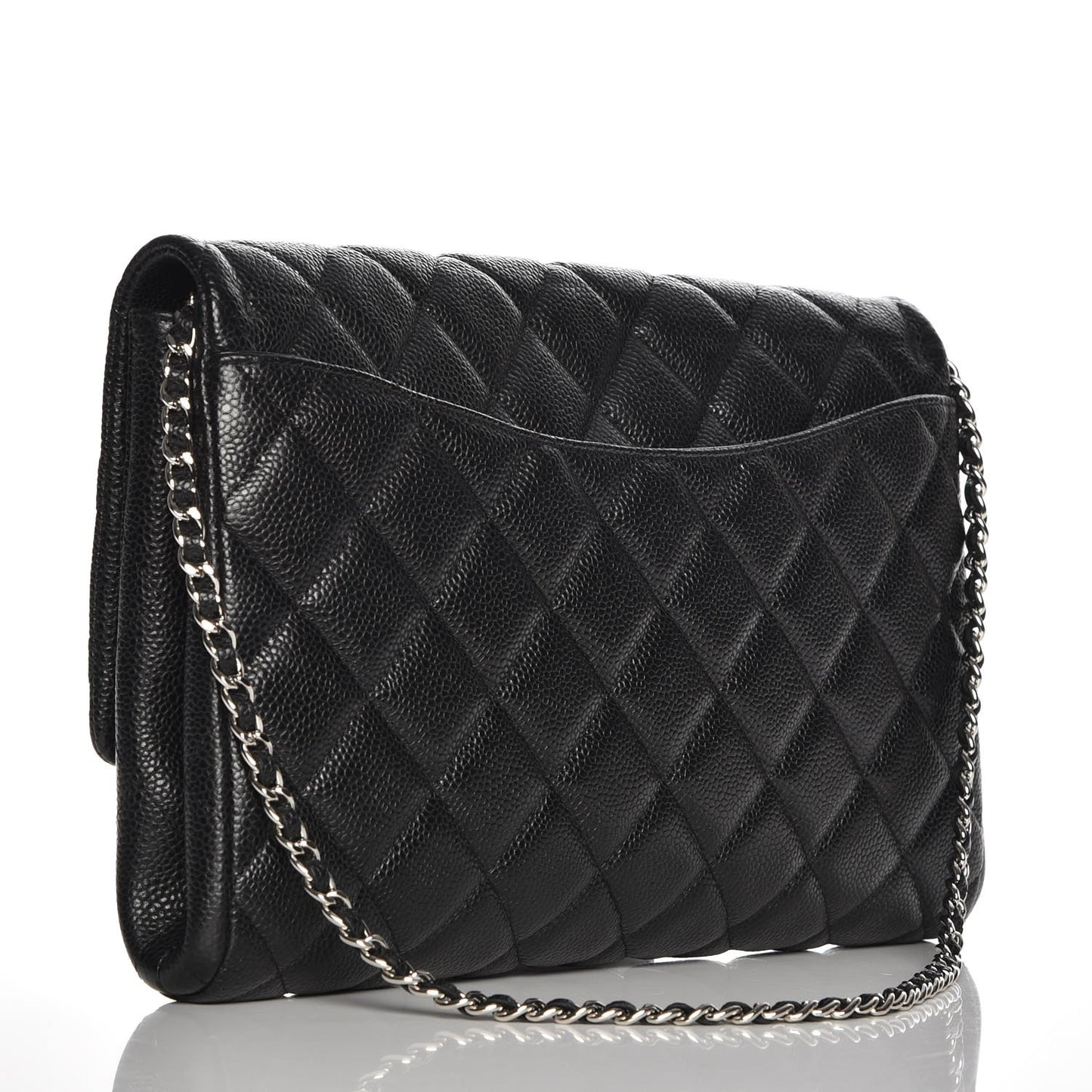 Caviar Quilted Clutch With Chain Flap Black