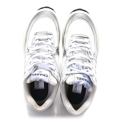 Chanel Fabric Laminated Calfskin Stretch CC Sneakers 39 White Silver 2 of 9