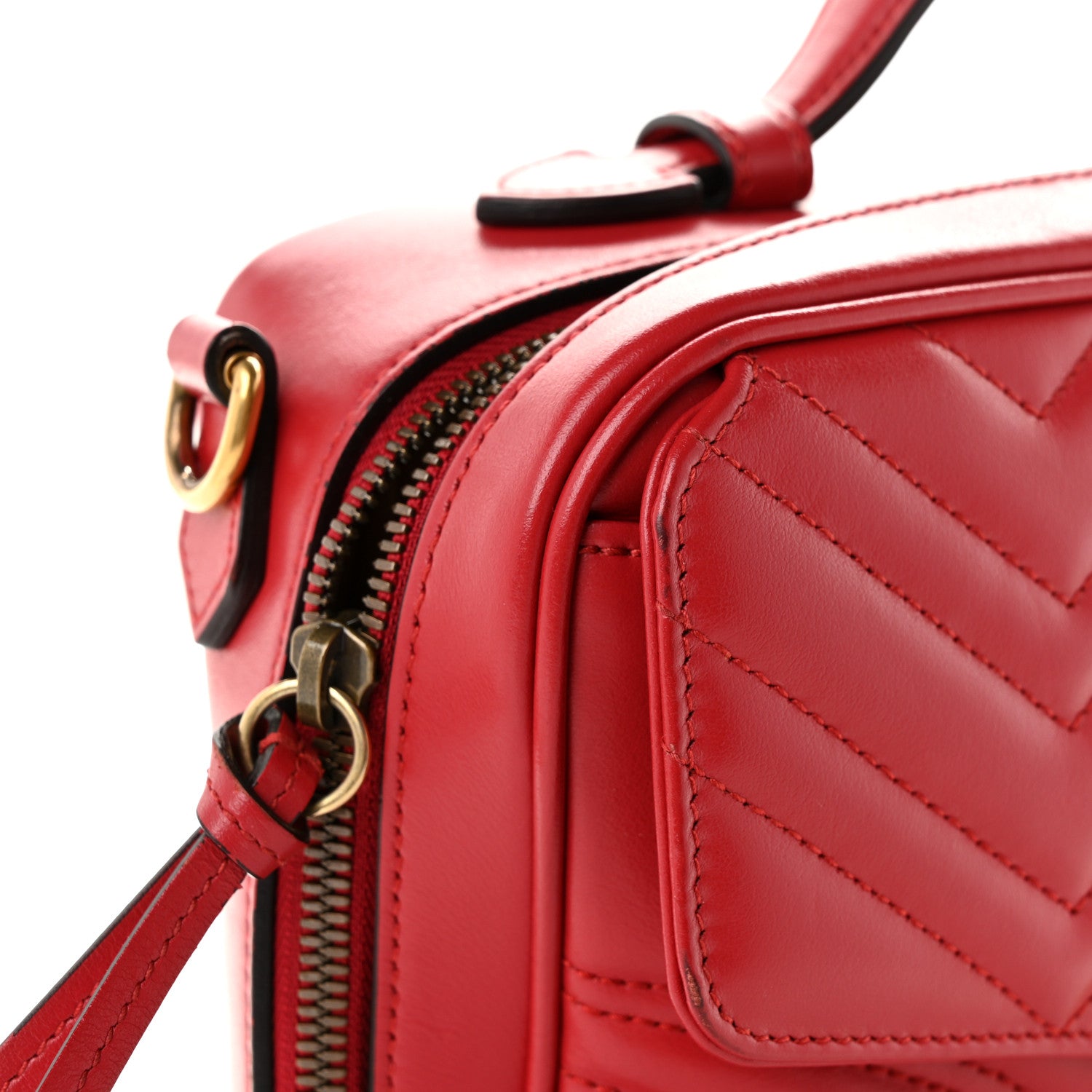 Gucci Calfskin Matelasse Sylvie Web Small GG Marmont Top Handle Shoulder Bag Hibiscus Red 11 of 13