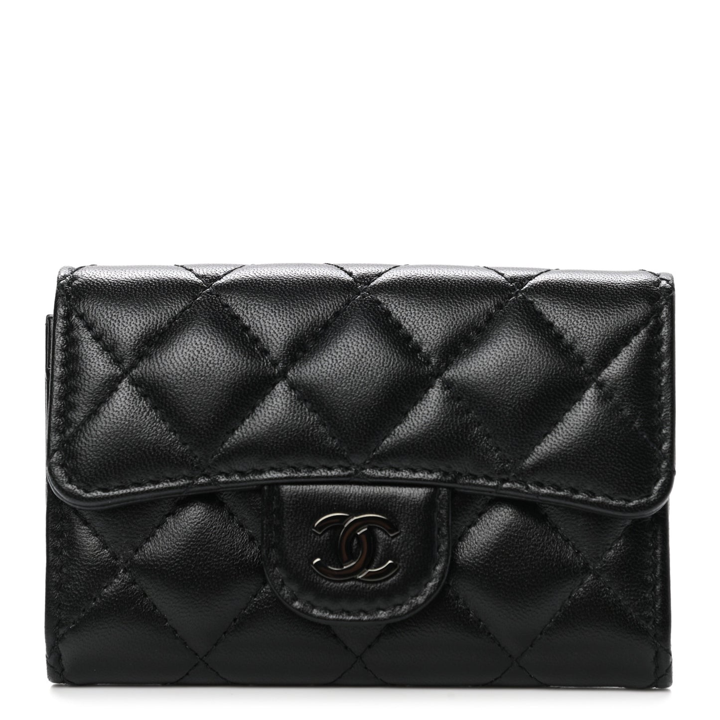 Lambskin Quilted Flap Card Holder Wallet So Black