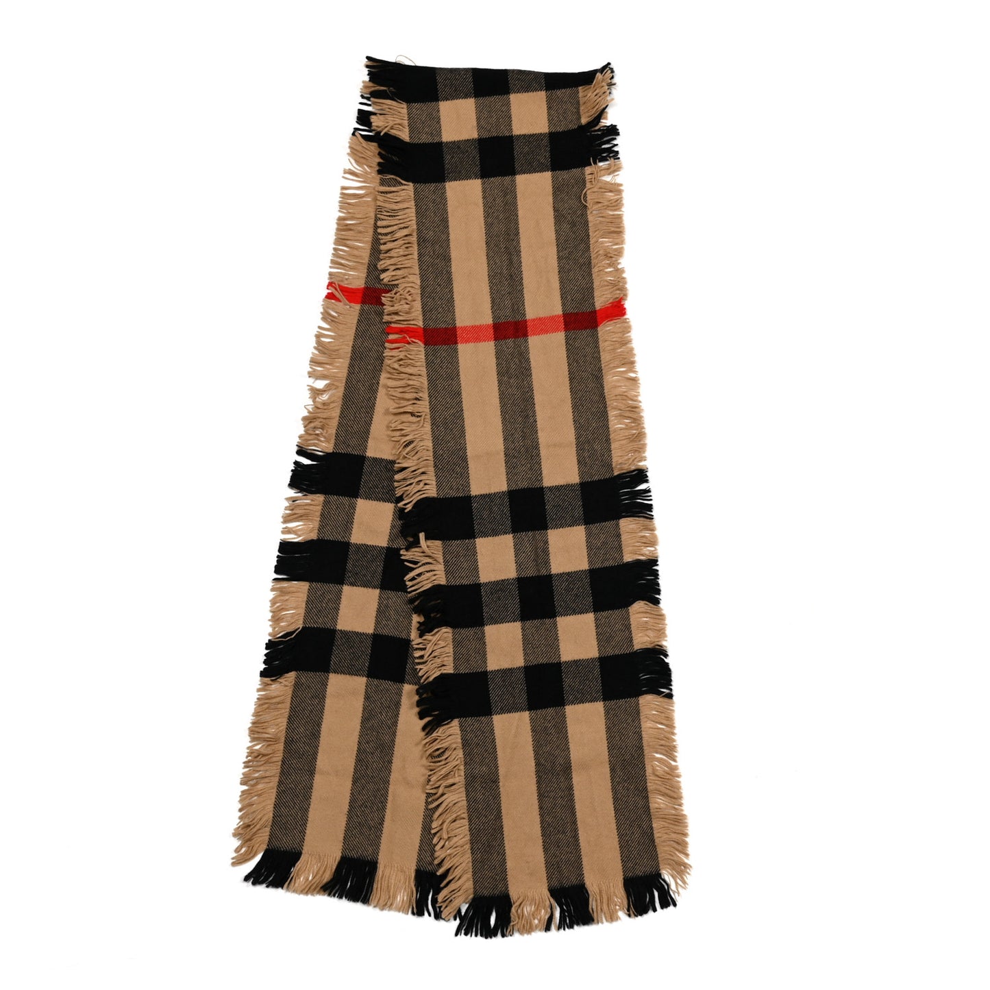 Wool Check Happy Fringe Scarf Beige