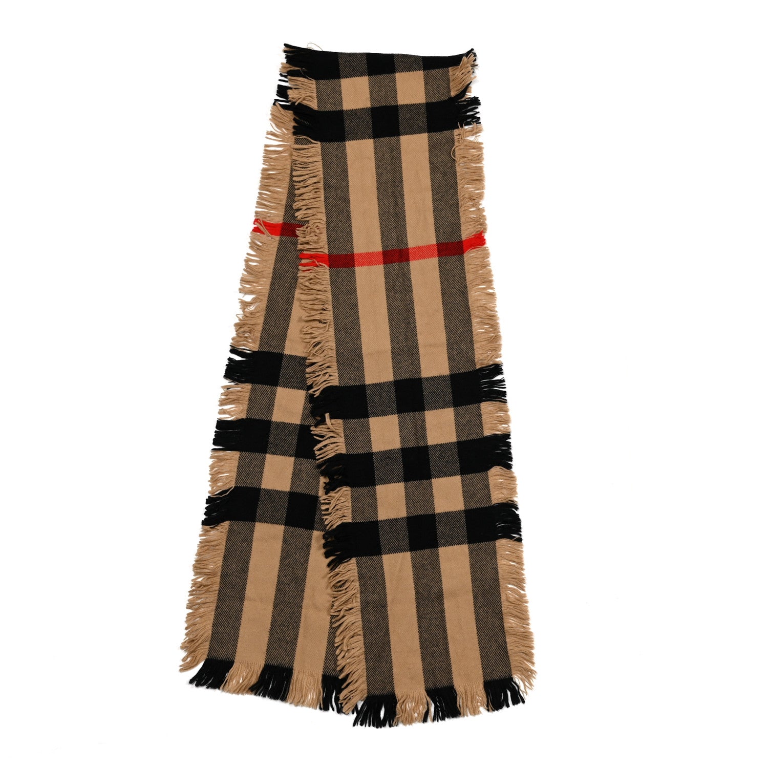 Burberry Wool Check Happy Fringe Scarf Beige 2 of 5
