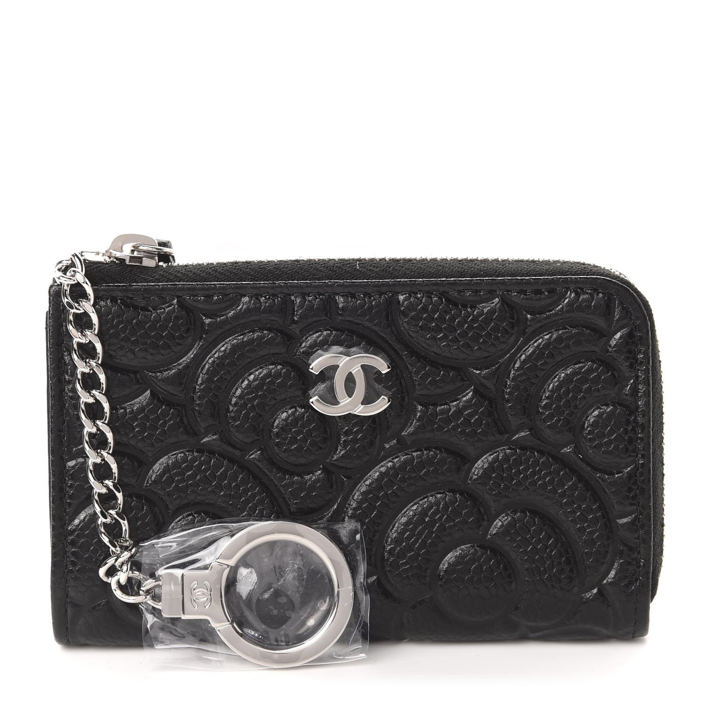 Caviar Camellia Embossed Key Holder Case Black