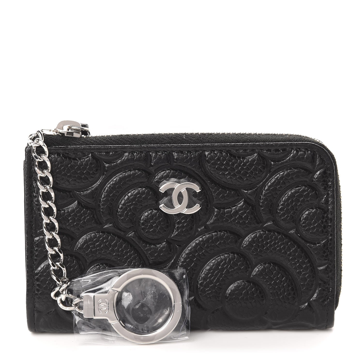 Chanel Caviar Camellia Embossed Key Holder Case Black 1 of 8