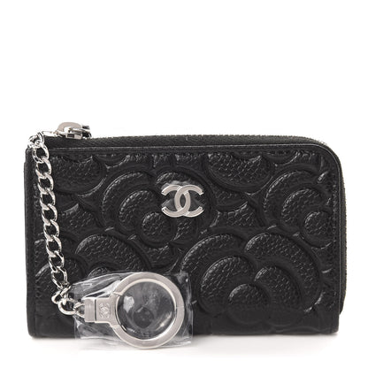 Chanel Caviar Camellia Embossed Key Holder Case Black 1 of 8