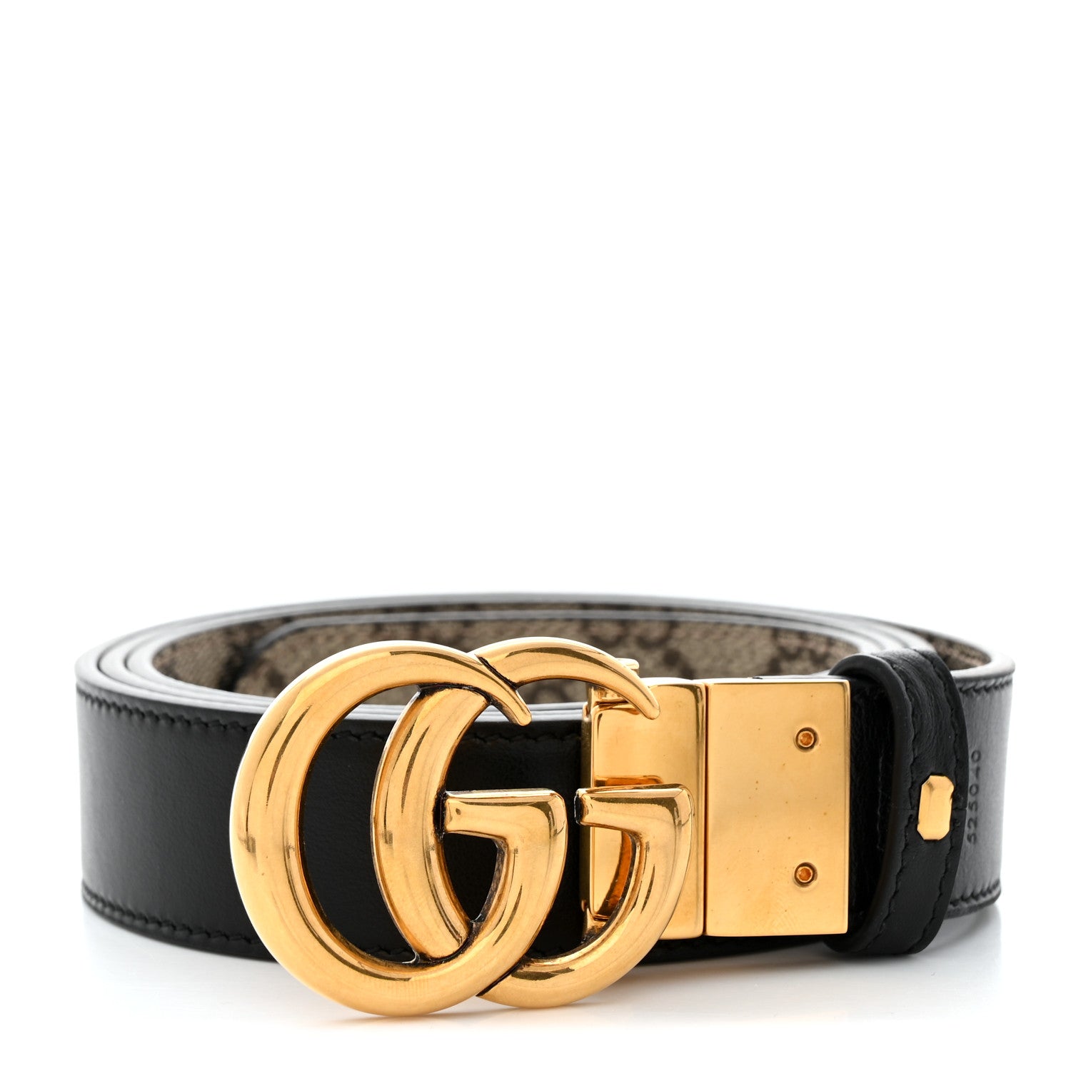 Gucci GG Supreme Monogram Plutone Calfskin Double G Reversible 30mm Belt 110 44 Beige Ebony Black 1 of 8
