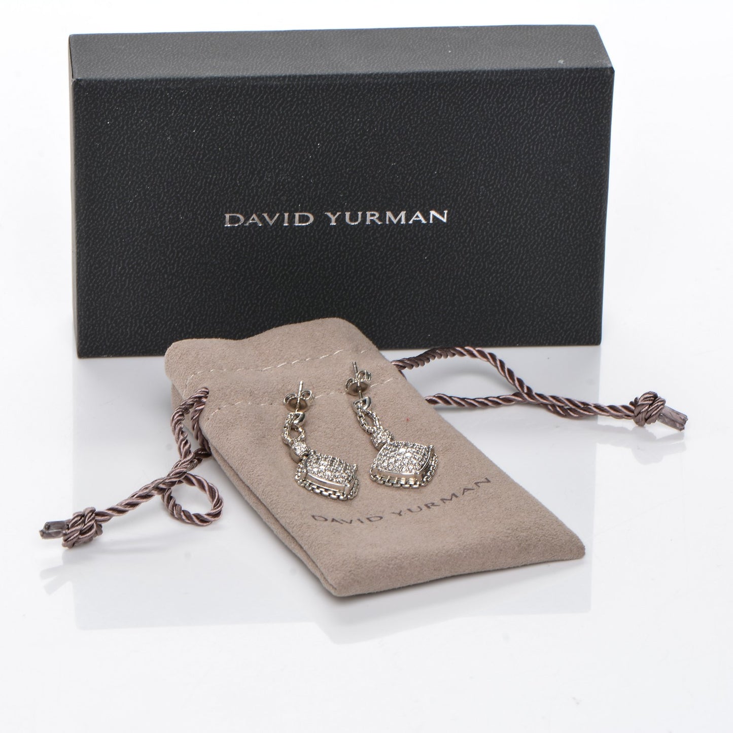 Sterling Silver Diamond Cushion On Point Drop Earrings