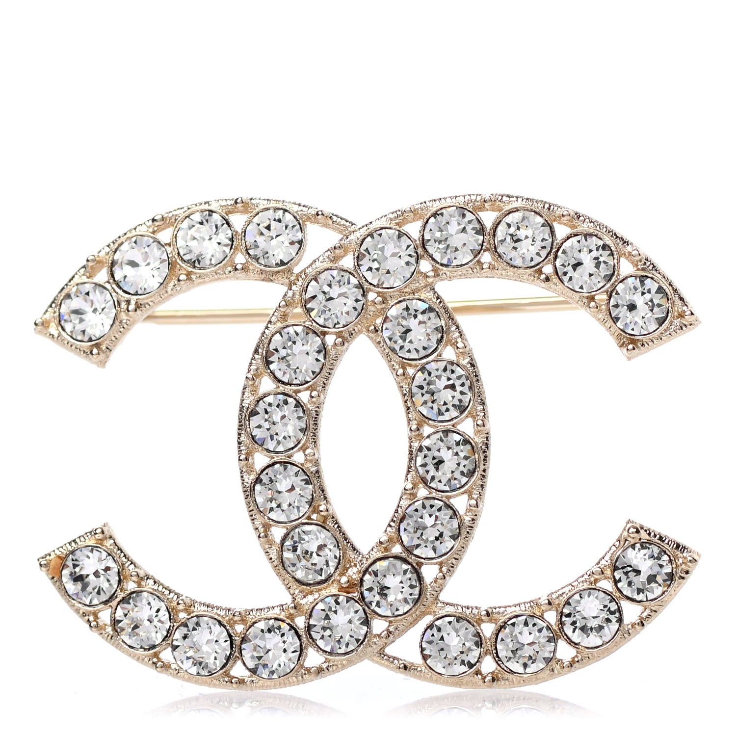 Chanel Crystal CC Brooch Light Gold 1 of 4