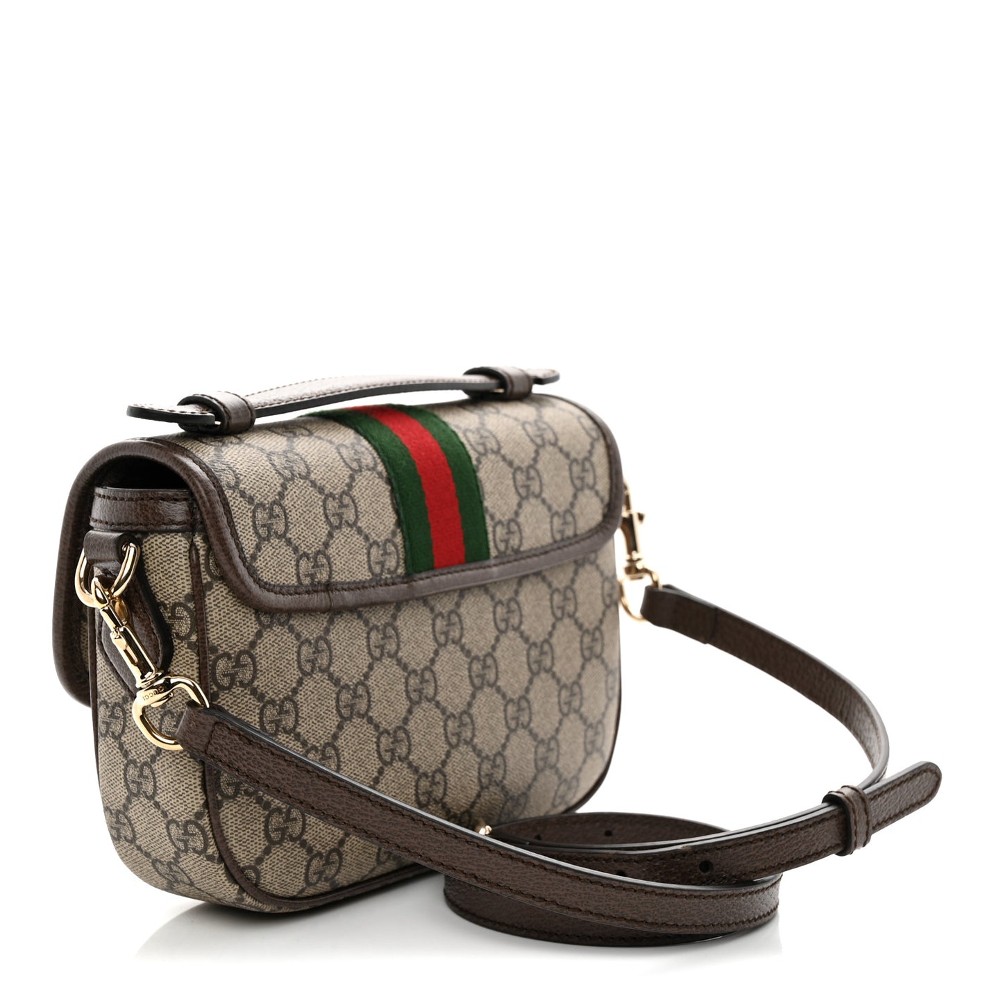 GG Supreme Monogram Textured Dollar Calfskin Small Ophidia Top Handle Shoulder Bag Beige Brown