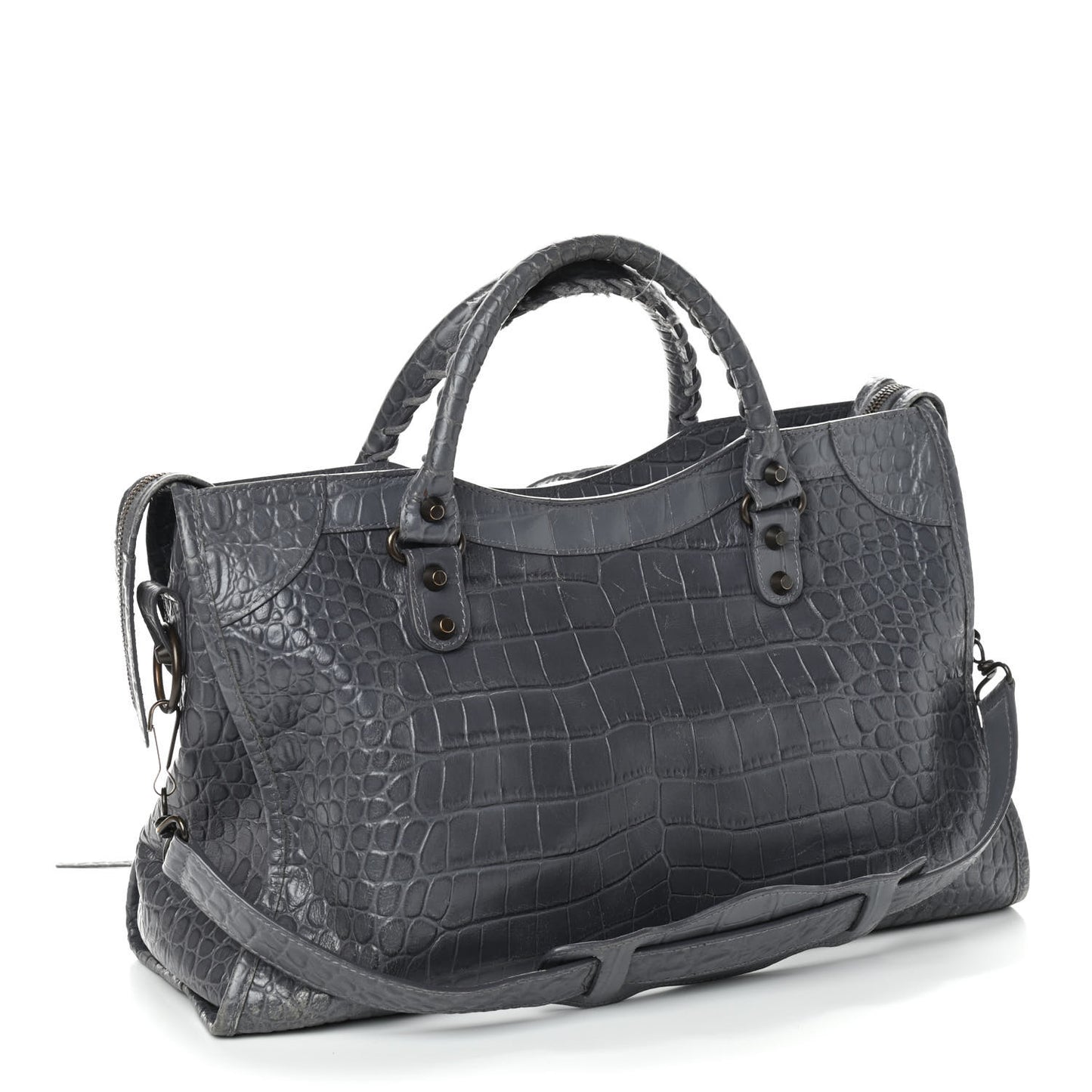 Calfskin Crocodile Embossed Classic Hardware City Gris Beton