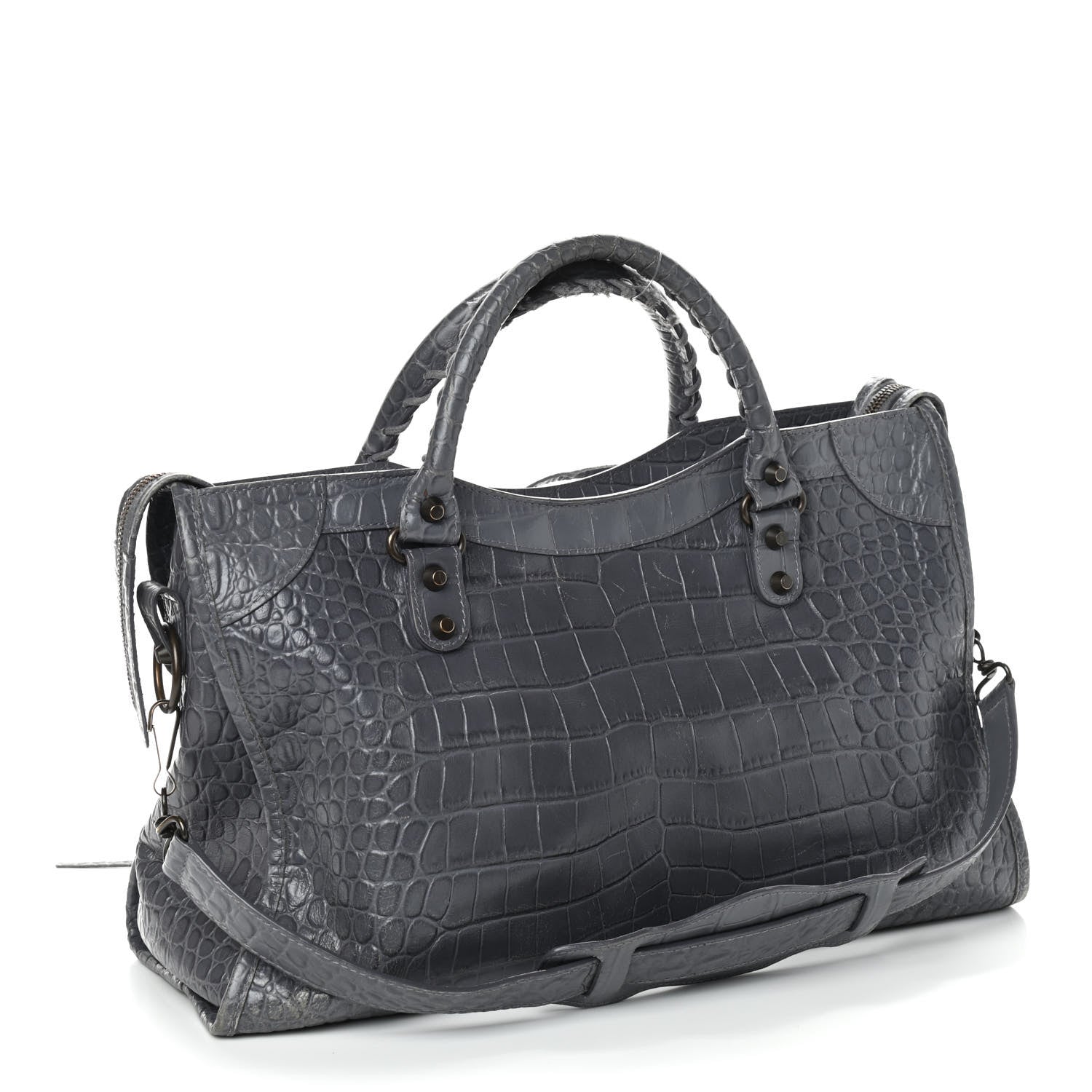 Balenciaga Calfskin Crocodile Embossed Classic Hardware City Gris Beton 3 of 9