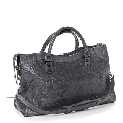 Balenciaga Calfskin Crocodile Embossed Classic Hardware City Gris Beton 3 of 9