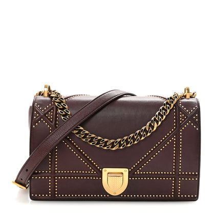 Christian Dior Lambskin Studded Medium Diorama Flap Bag Burgundy 1 of 10