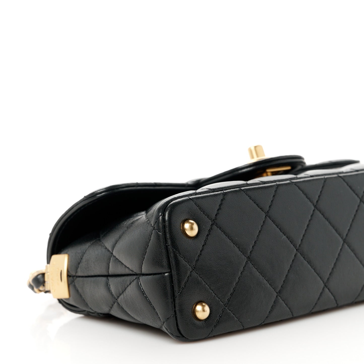 Lambskin Quilted Mini Flap Top Handle Bag Black