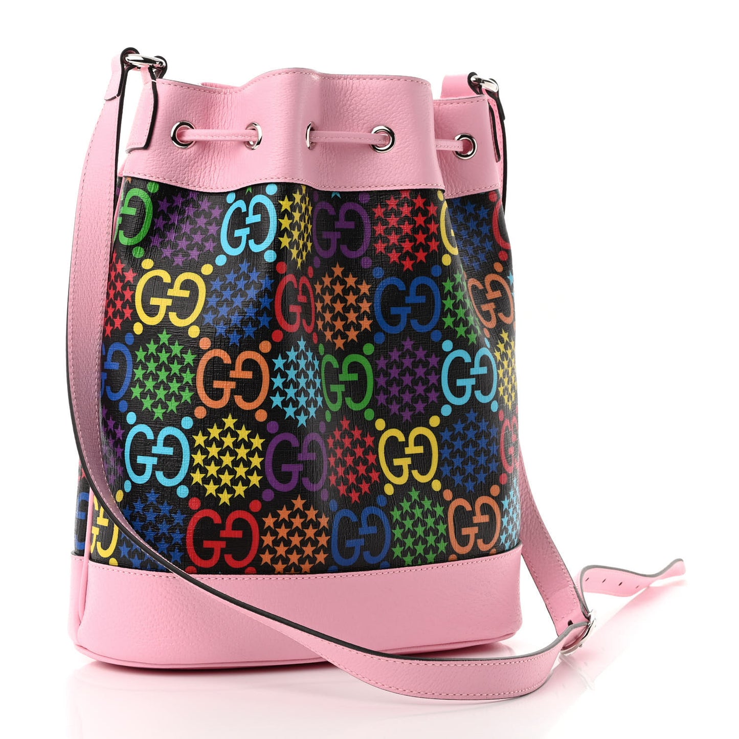GG Supreme Monogram Psychedelic Bucket Bag Black Multicolor Sugar Pink