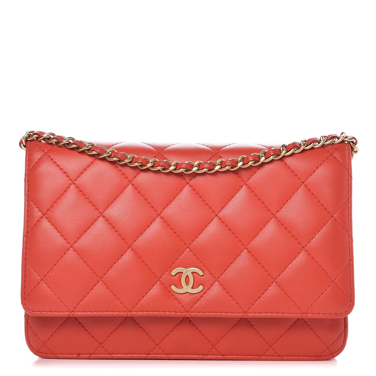 Lambskin Quilted Wallet On Chain WOC Red