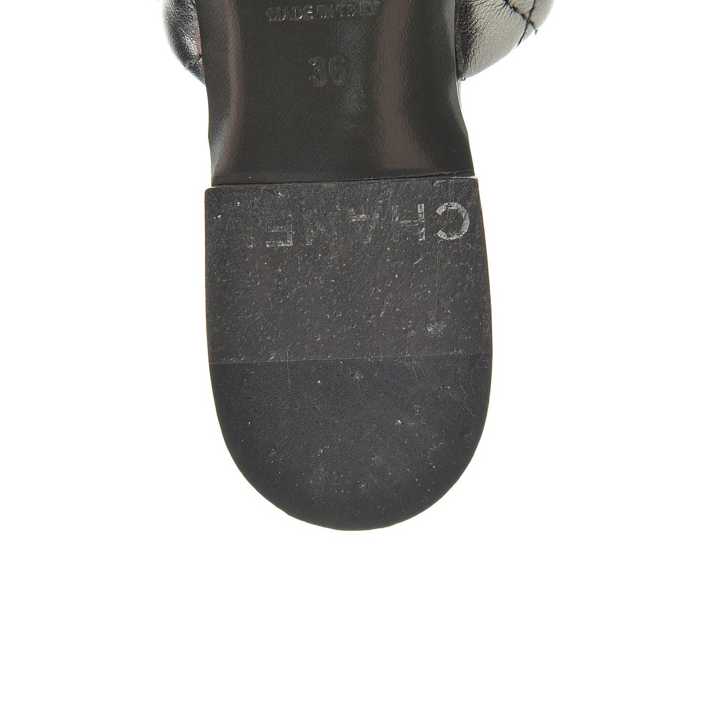 Iridescent Lambskin Quilted CC Chain Mules 36 Silver Black