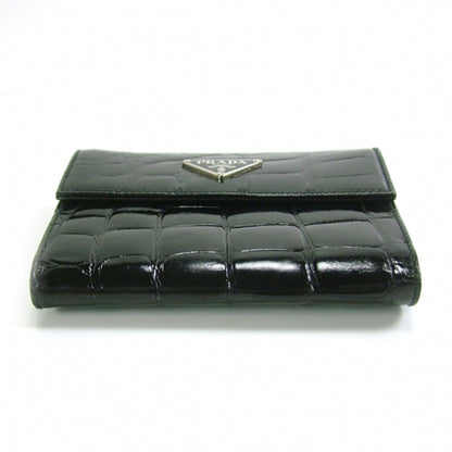 Prada Crocodile Embossed Small Flap Wallet Black 3 of 10