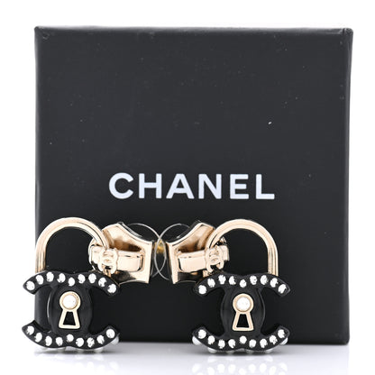 Chanel Resin Crystal Pearl CC Drop Earrings Black 11 of 12
