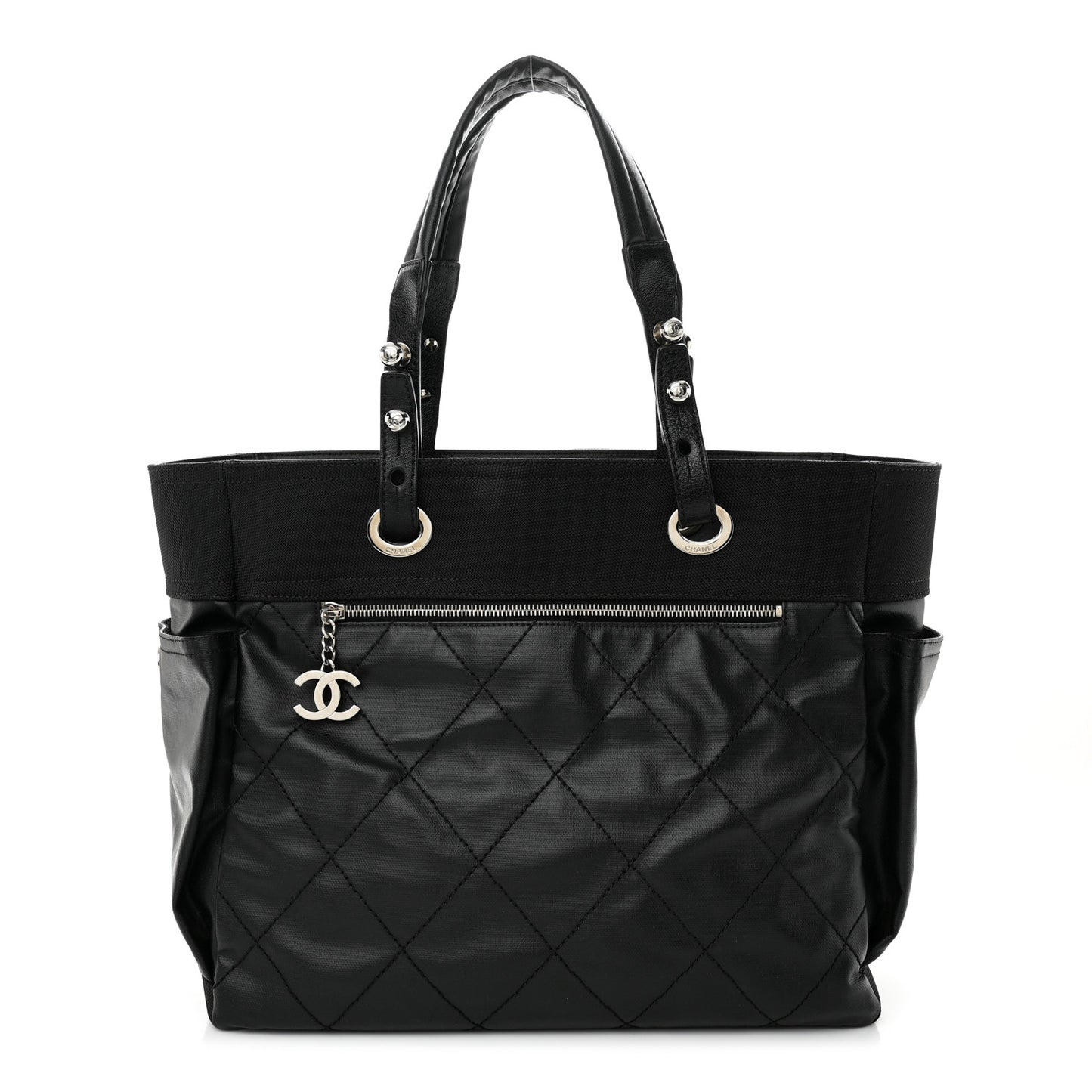 Coated Canvas Quilted Large Paris Biarritz Tote Black