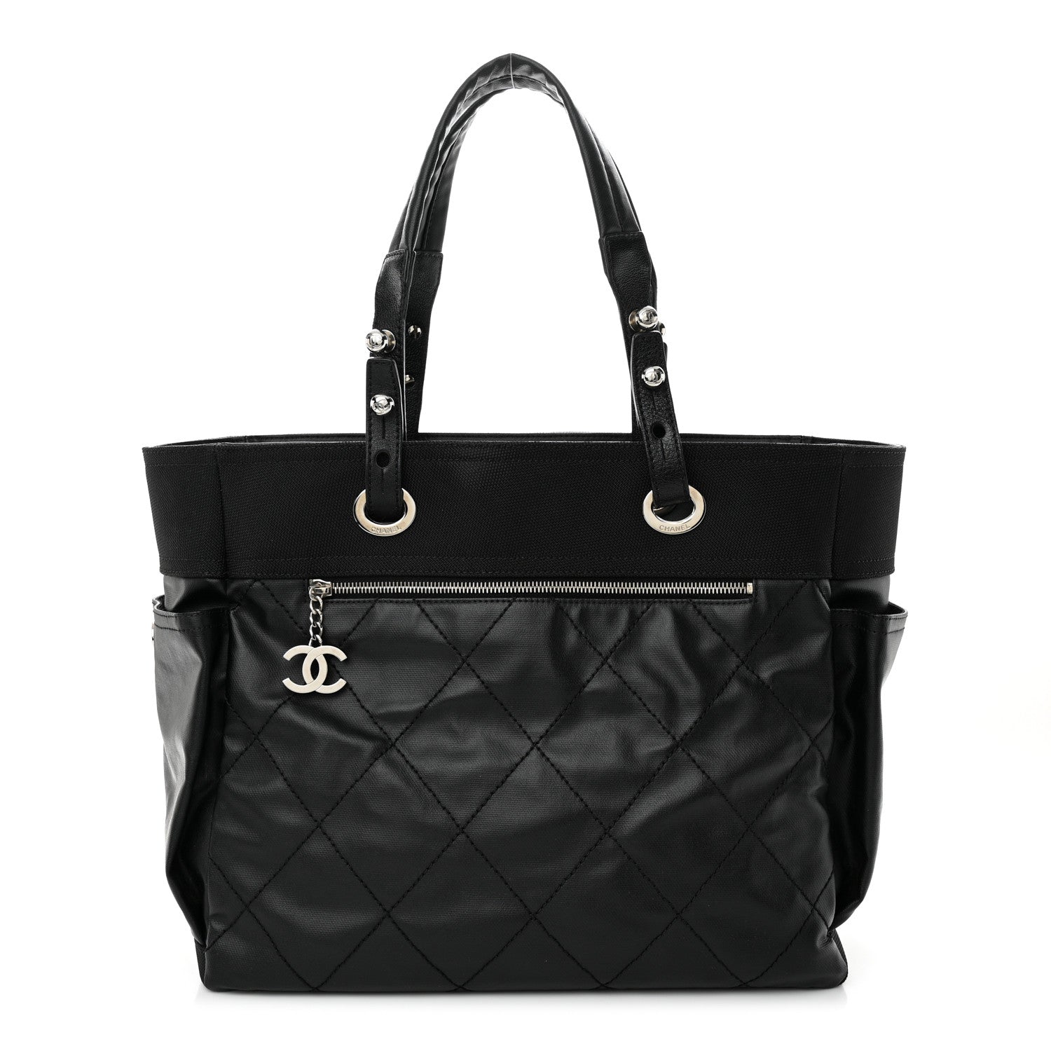 Chanel Coated Canvas Quilted Large Paris Biarritz Tote Black 1 of 10
