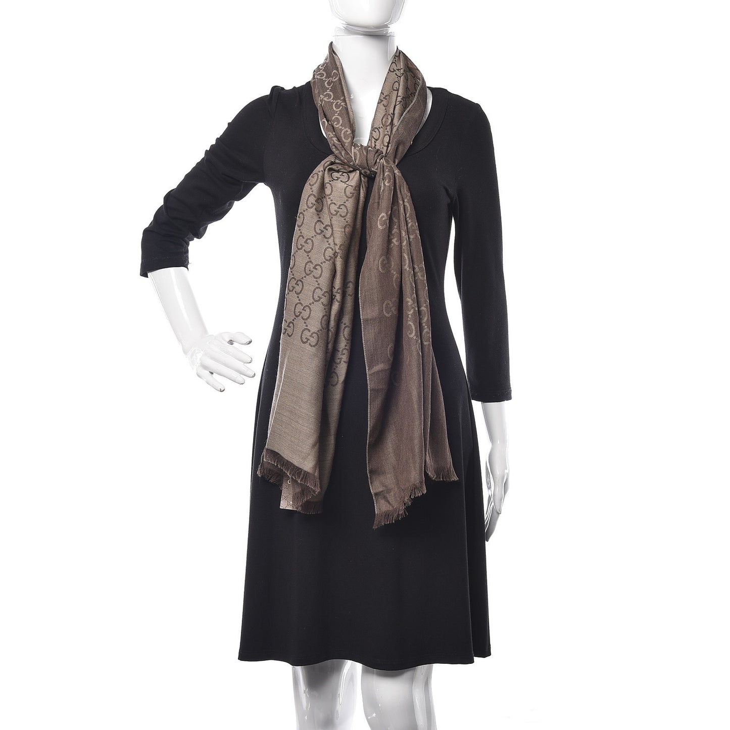 Wool Silk GG Monogram GGNat Scarf Rope Dark Brown