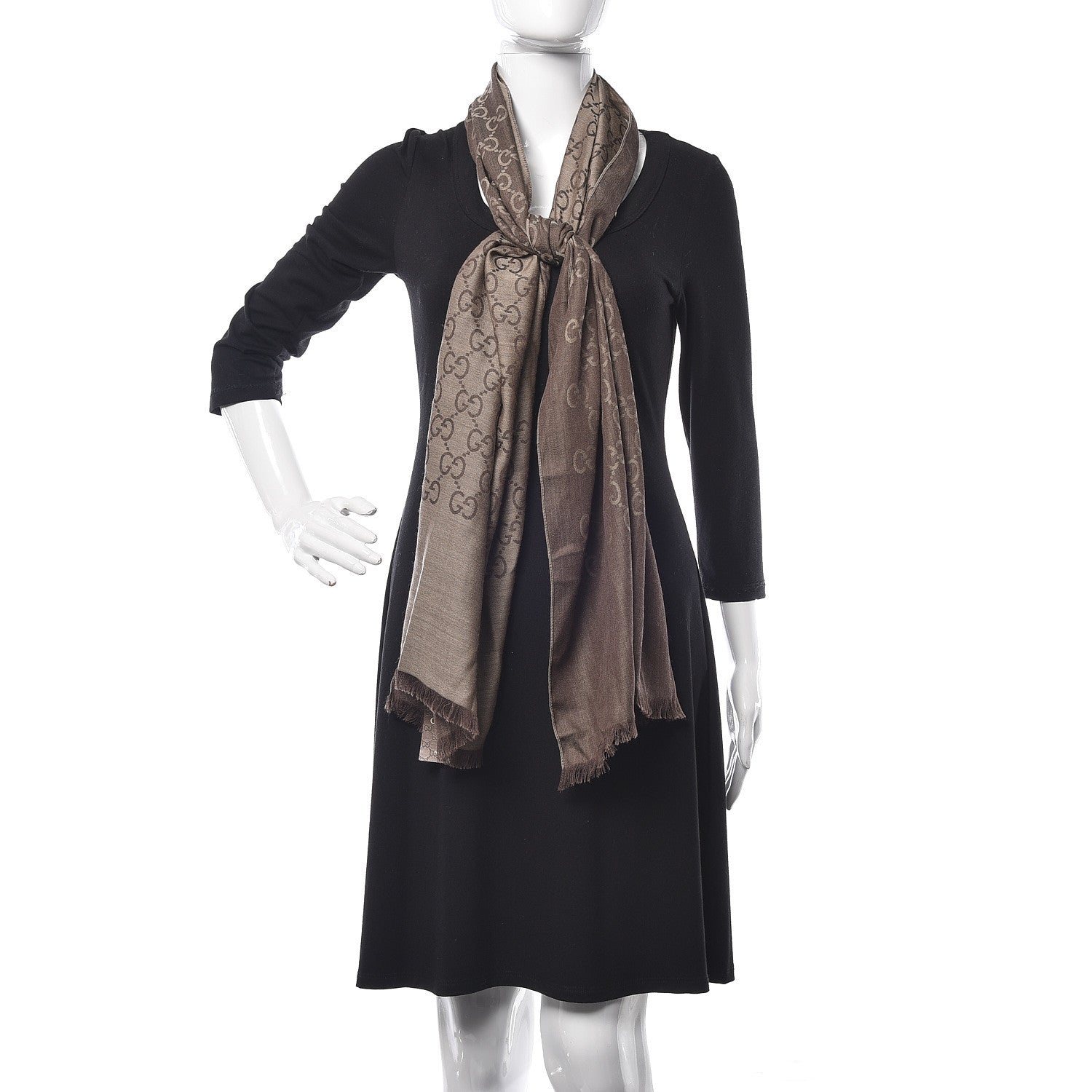 Gucci Wool Silk GG Monogram GGNat Scarf Rope Dark Brown 2 of 8