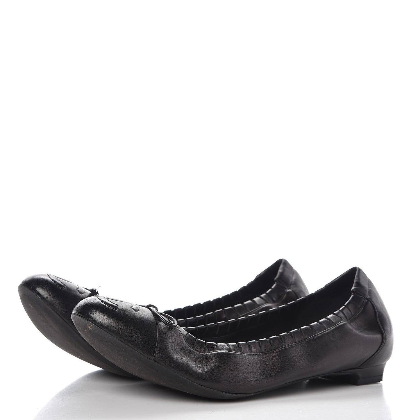 Lambskin CC Elastic Cap Toe Ballerina Flats 38 Black