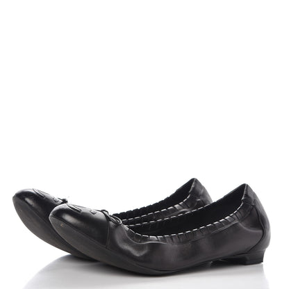 Chanel Lambskin CC Elastic Cap Toe Ballerina Flats 38 Black 3 of 12