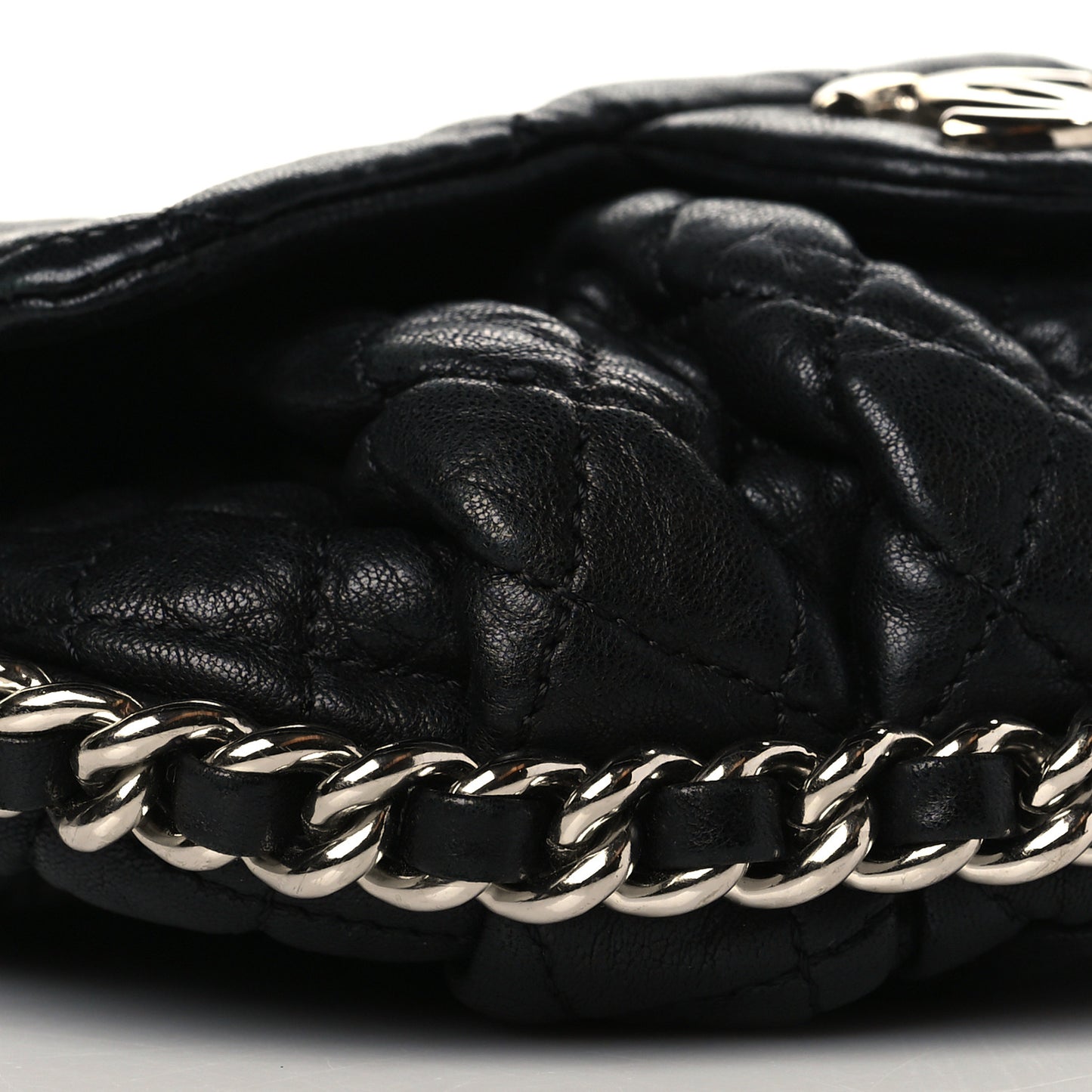 Washed Lambskin Quilted Mini Chain Around Flap Black
