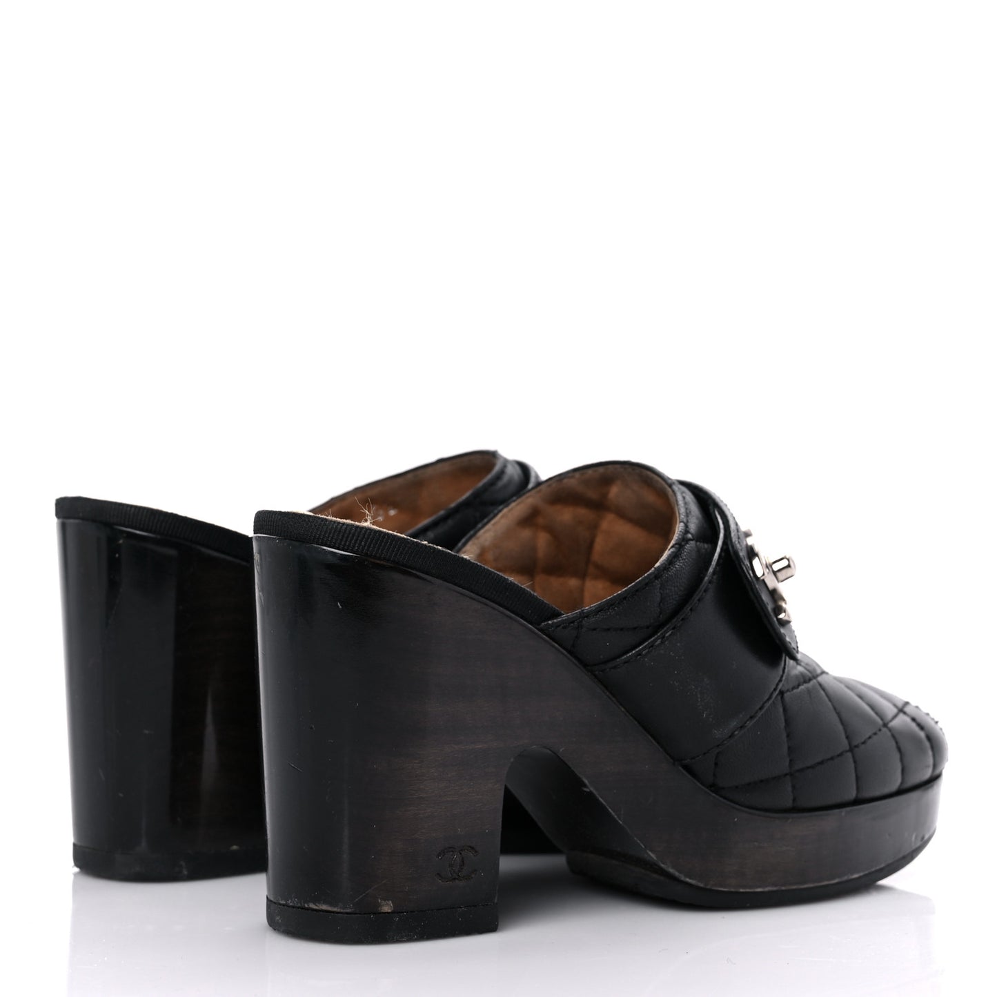 Lambskin Quilted CC Turn Lock Clogs 36 Black