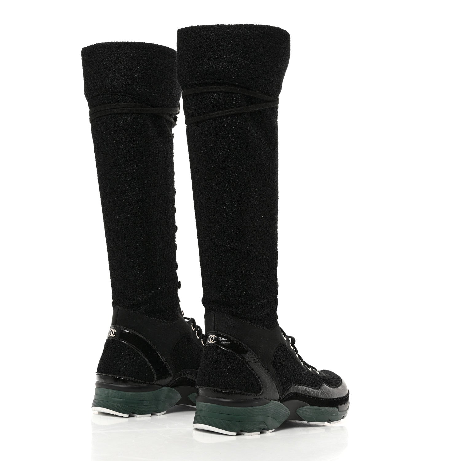Chanel Tweed Patent Calfskin Sneaker High Boots 37.5 Black 4 of 8