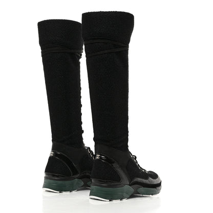 Chanel Tweed Patent Calfskin Sneaker High Boots 37.5 Black 4 of 8