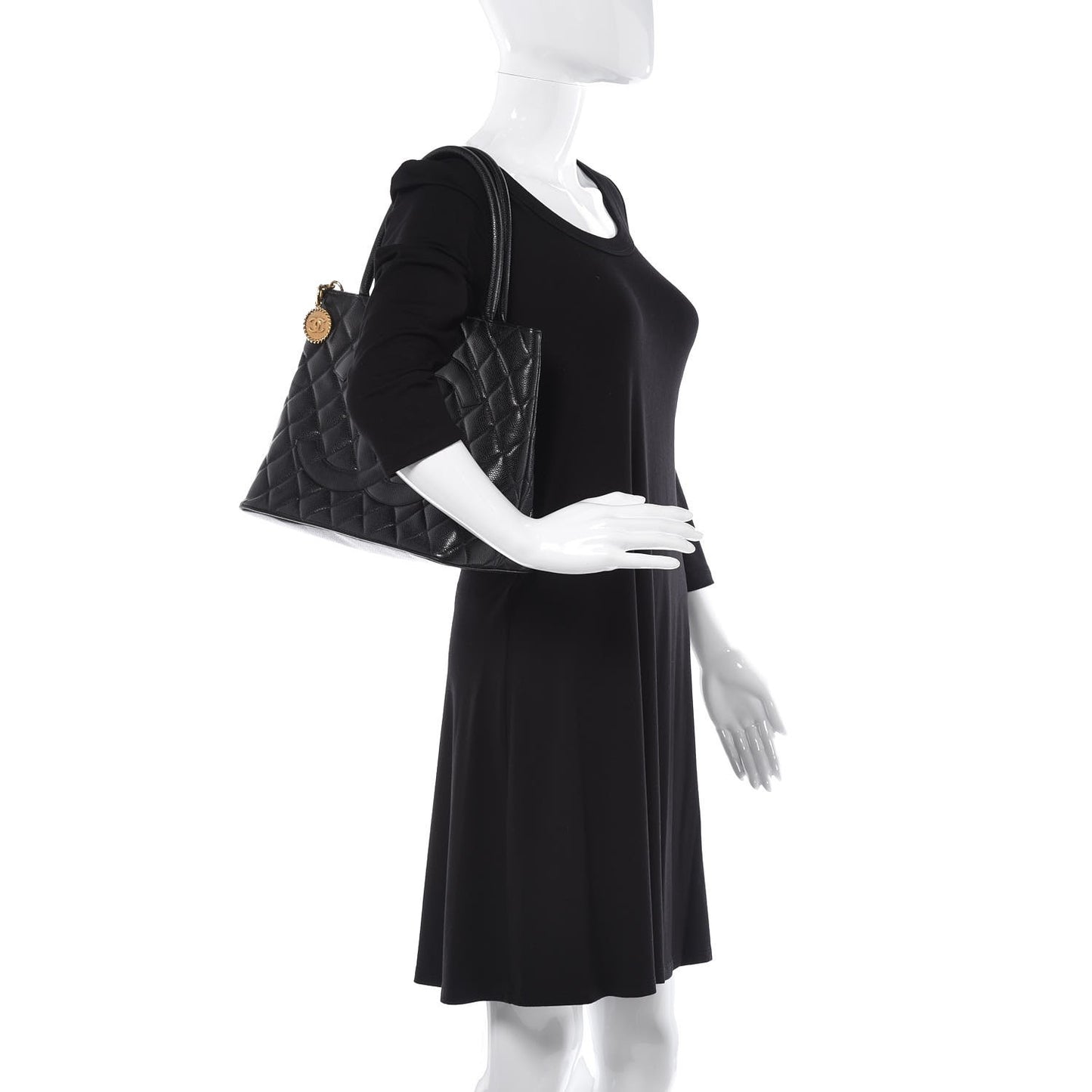 Caviar Quilted Medallion Tote Black