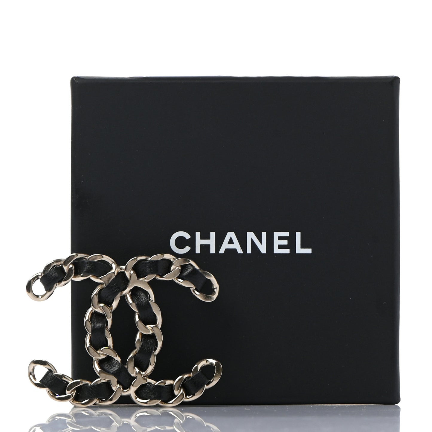 Lambskin Chain CC Brooch Black Gold