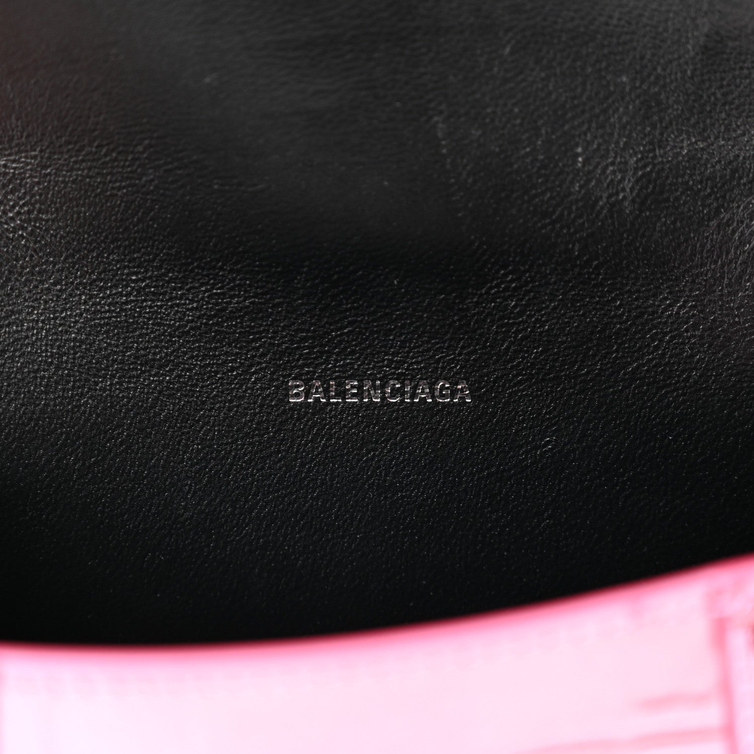 Balenciaga Metallic Shiny Calfskin Crocodile Embossed Hourglass Top Handle Bag XS Pink 6 of 10