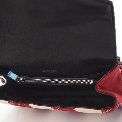 Saint Laurent Canvas Matelasse Chevron American Flag Monogram Medium College Bag Red Blue 5 of 9