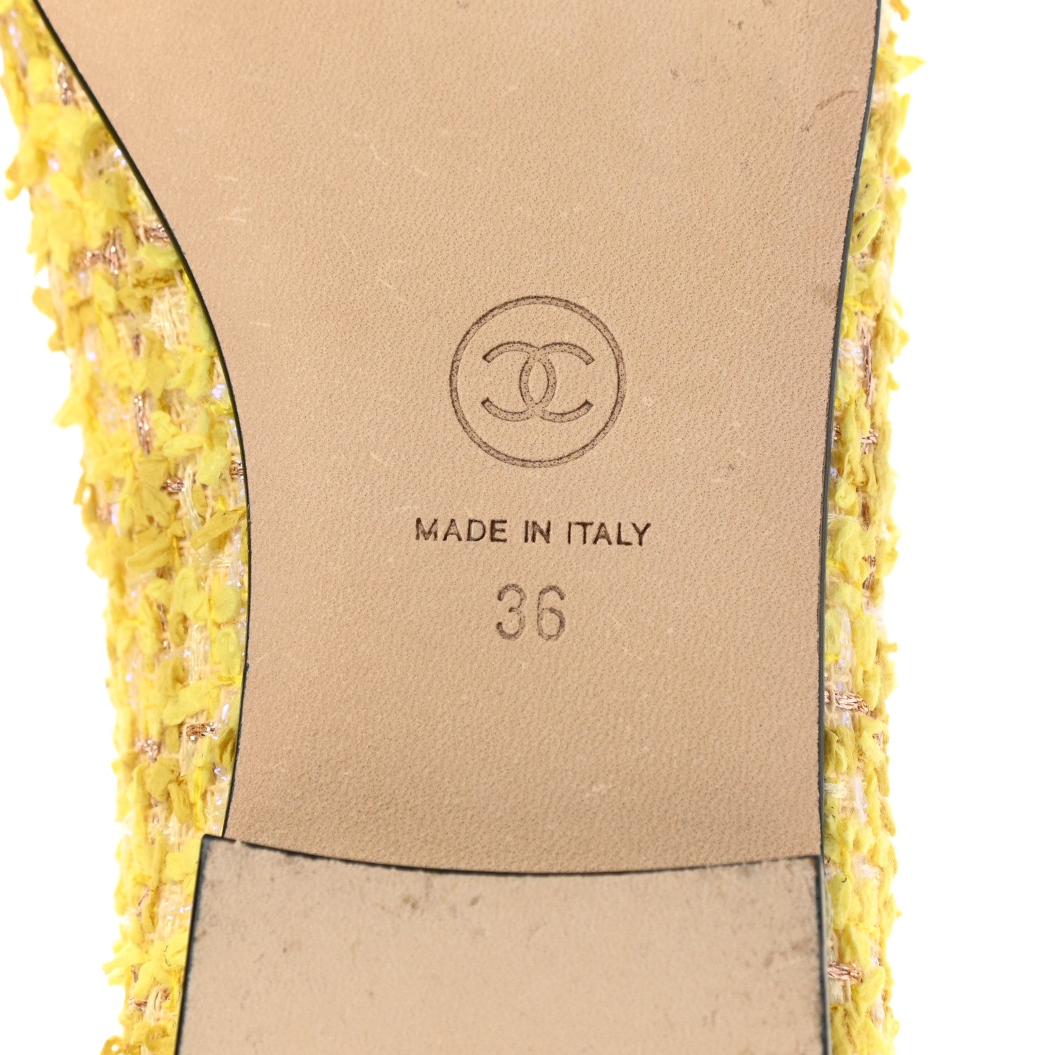 Chanel Tweed Grosgrain Cap Toe Ballerina Flats 36 Yellow Black 6 of 8