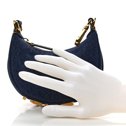 Fendi Denim Shiny Nappa Nano Fendigraphy Hobo Charm Blue Moro 2 of 7